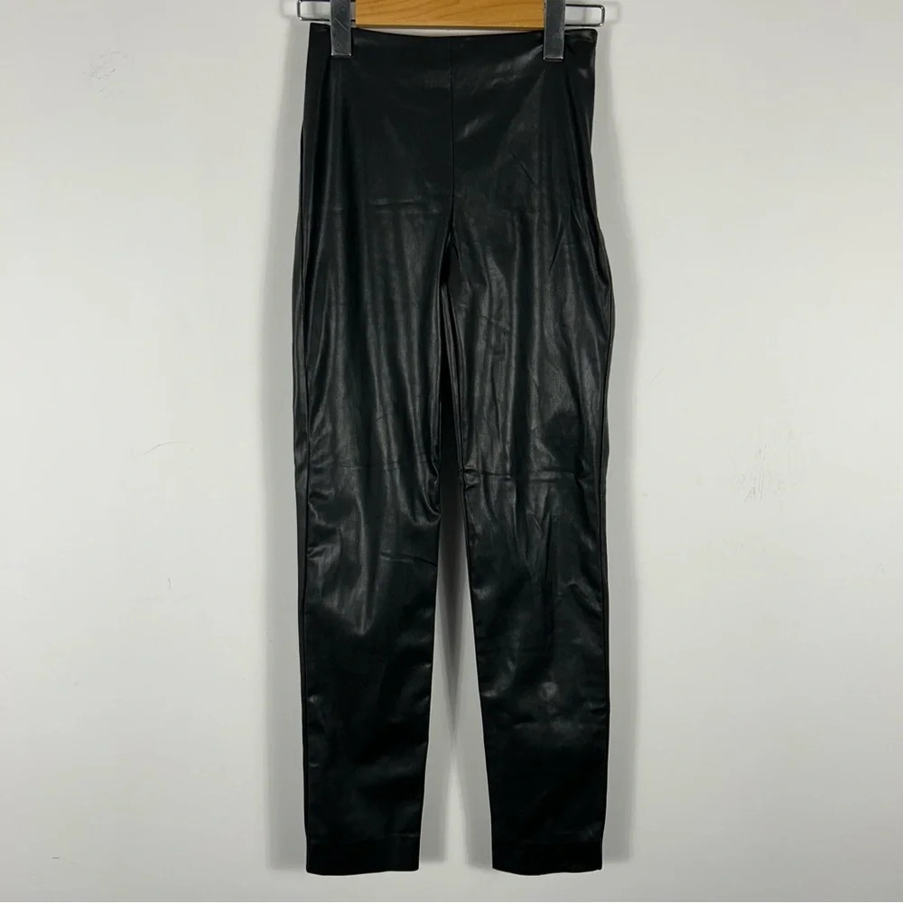 French Connection Sleek Vegan Leather High Rise Trousers Black Size 0